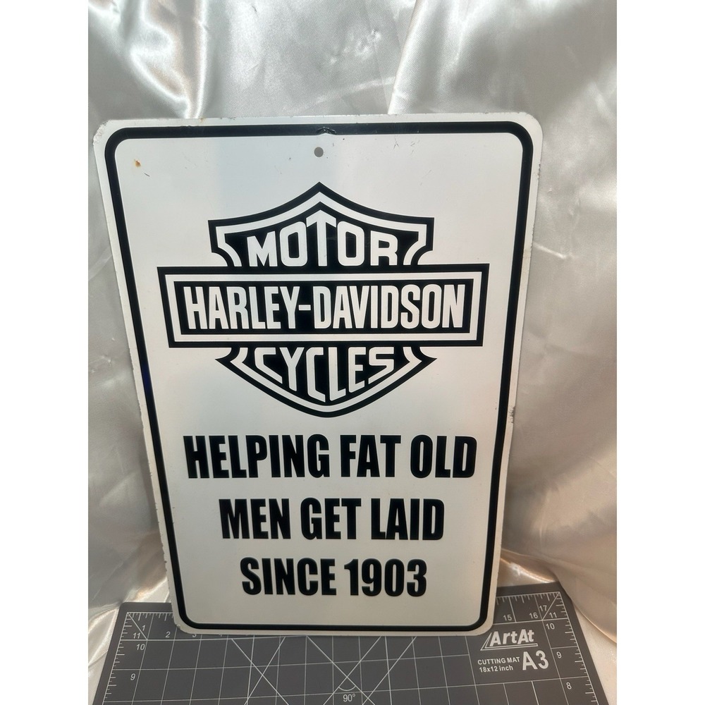 Vtg 18" x 12" Harley Davidson Motorcycle Novelty Enameled Tin Tacker Metal Sign